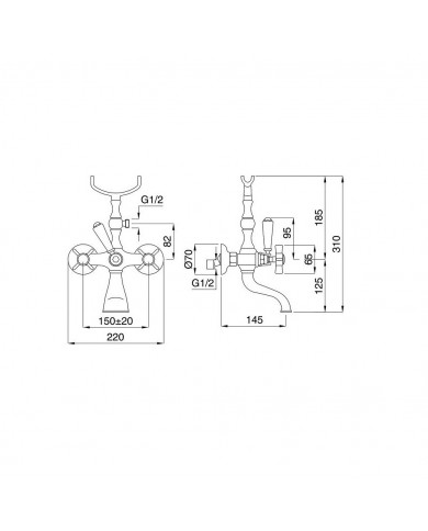 Μπαταρία Λουτρού - Μπανιέρας Αναμεικτική Ρετρό Bronze Bugnatese Princeton με Τηλέφωνο και Άθραυστο Σπιράλ (800-220)