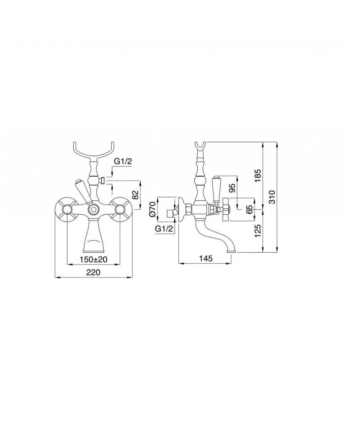 Μπαταρία Λουτρού - Μπανιέρας Αναμεικτική Ρετρό Bronze Bugnatese Princeton με Τηλέφωνο και Άθραυστο Σπιράλ (800-220)