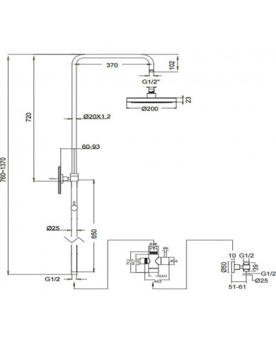 Στήλη Ντους Eurorama με Κολώνα Ρυθμιζόμενου Ύψους με Στρόγγυλη Κεφαλή Χρωμέ (51400R-100)