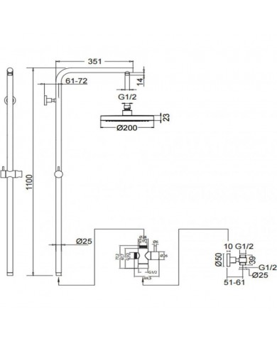 Eurorama Fixed Height Shower Column with Round Head Chrome (51404R-100)