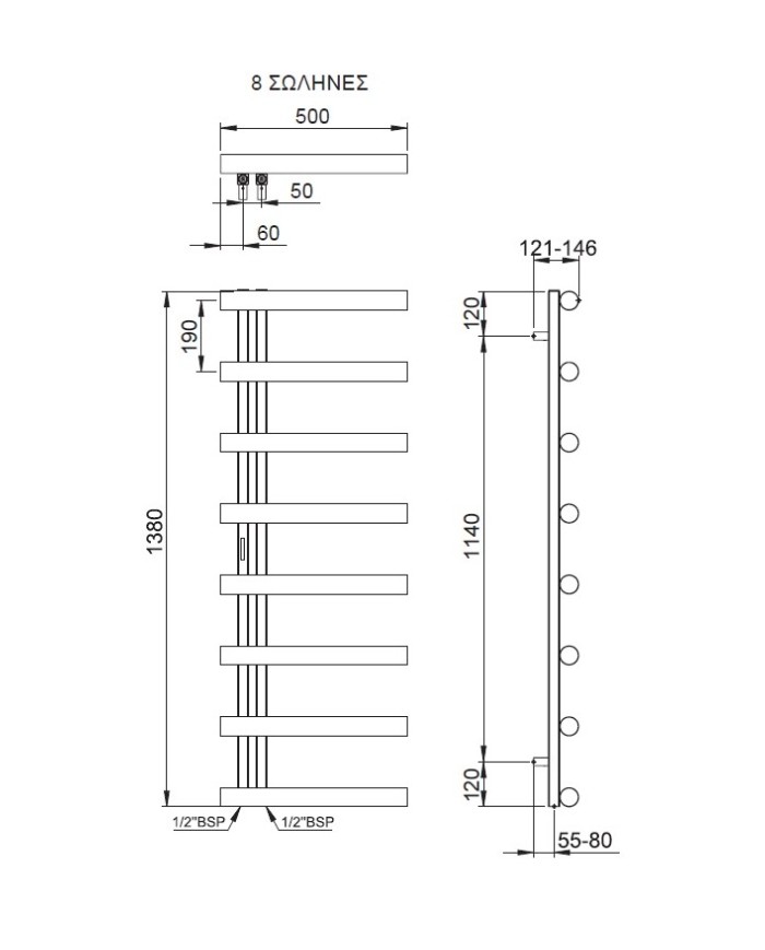 Bathroom Heater (Heated Towel Rail) Accent Inox 304 (138x50) Black Brushed PVD (ACC13850-411)