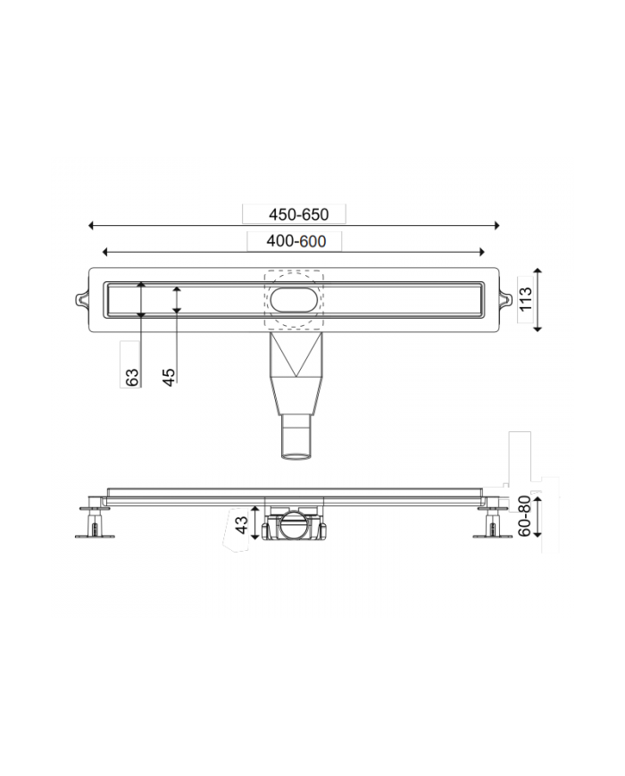Floor Siphon Shower Channel 60cm With reversible grate Inox Rose Gold Brushed PVD Wirquin Flat Linear AISI 304 (FL600-811)