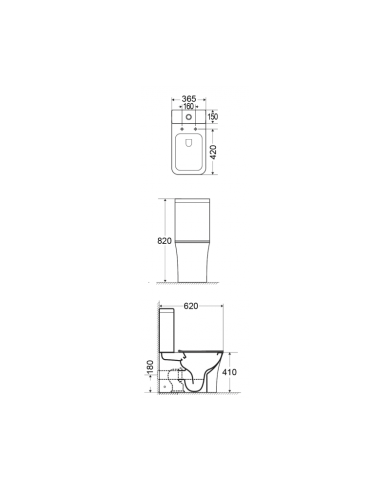 Basin Set Bianco Ceramica Norma 62cm BTW Rimless White with Cistern with Slim Cover, Soft Close, Footrests (NR12100SC-300)