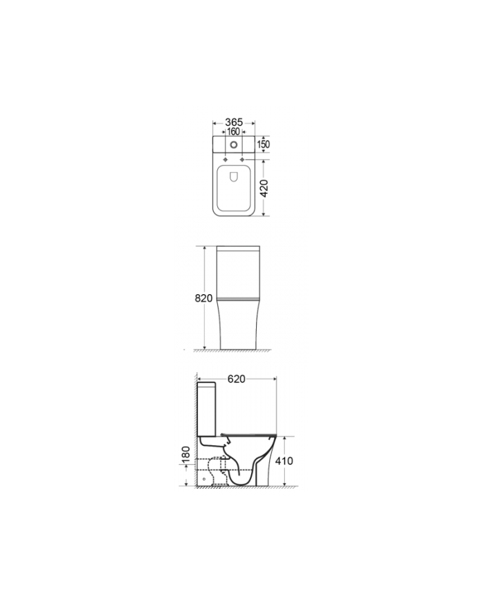 Basin Set Bianco Ceramica Norma 62cm BTW Rimless White with Cistern with Slim Cover, Soft Close, Footrests (NR12100SC-300)