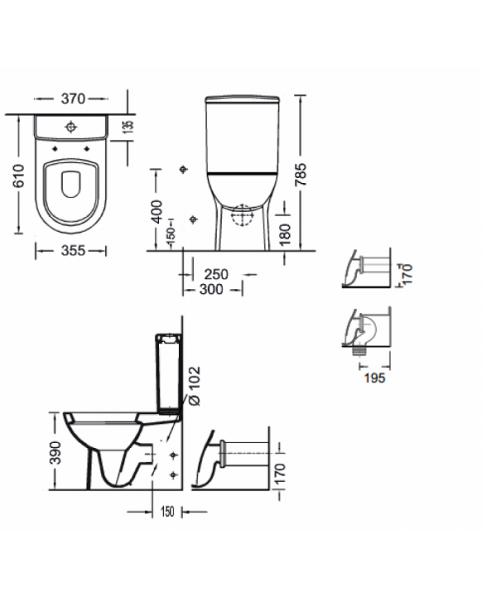 Lekani H.P. White Back to Wall Serel Vela 6712 (61 cm.) & Bakelite Cover Plain 9001 (671200-300)