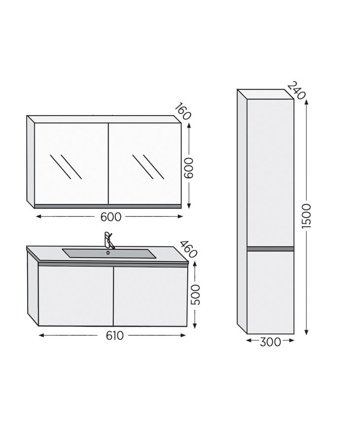 Bathroom Furniture Furnibath Madrid 60A Royal White Base, Washbasin, Mirror-Coverboard (5MD60AWH)