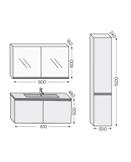 Bathroom Furniture Furnibath Madrid 60A Royal White Base, Washbasin, Mirror-Coverboard (5MD60AWH)