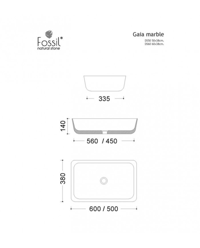 Fossil Gaia Marble Emperador Pale Countertop Washbasin 60x38 cm. (DS 60-524)