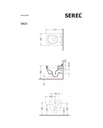 Hanging Bowl White Serel Smart SM25 (51.5 cm) With Bakelite Slim Soft close removable cover (9005SC-300)