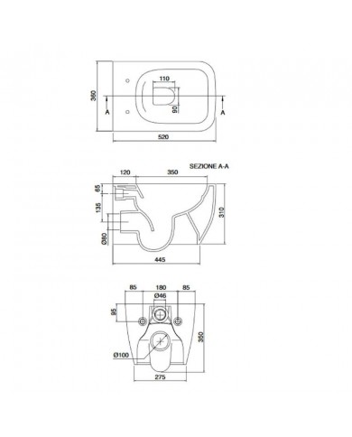 Hanging Basin Rimless Scarabeo Teorema Clean Flush with Bakelite Cover Slim Soft Close removable (52cm)
