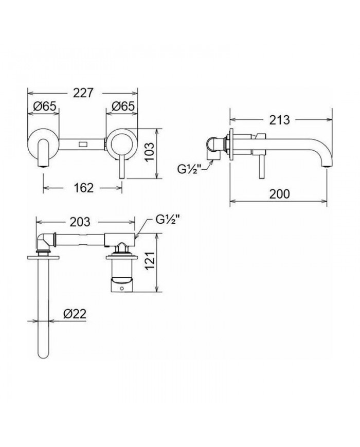 Εντοιχιζόμενη Μπαταρία Νιπτήρα Μίκτης & Στόμιο La Torre Tech Inox Finish Μίας Εξόδου/Δύο Οπών (12208-110)