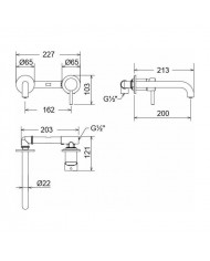 Εντοιχιζόμενη Μπαταρία Νιπτήρα Μίκτης & Στόμιο La Torre Tech Inox Finish Μίας Εξόδου/Δύο Οπών (12208-110)