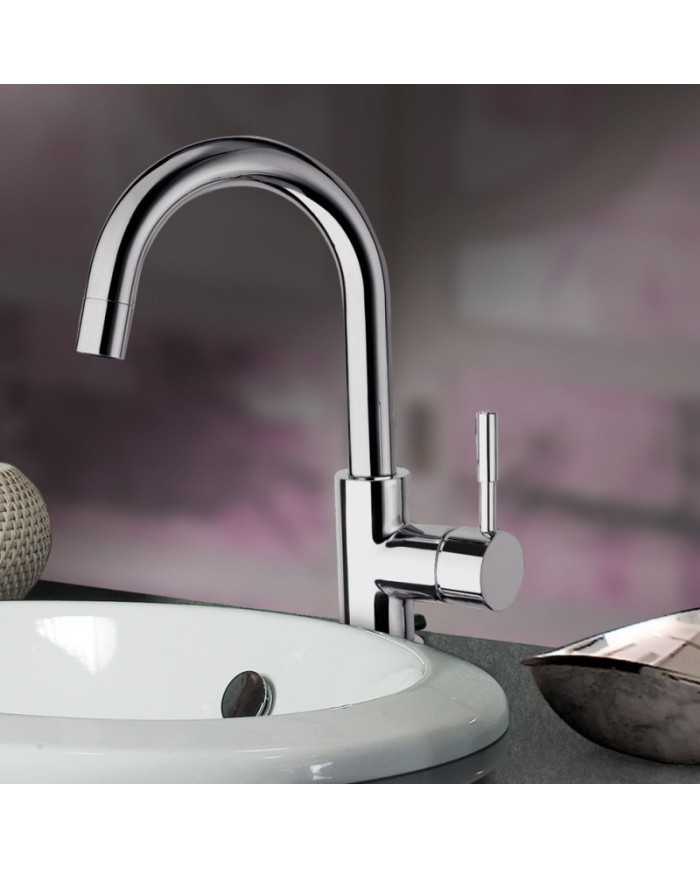 New Tech La Torre Chrome Medium Height Basin Mixer with Valve (12601-100)