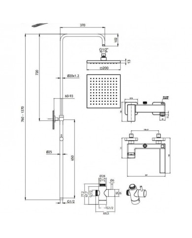 Στήλη Ντουζ Ρυθμιζόμενου Ύψους Τριών Εξόδων La Torre Pofili Plus Chrome Με Μπαταρία & Ανακλινόμενη Κεφαλή & Τηλέφωνο (46025-100)