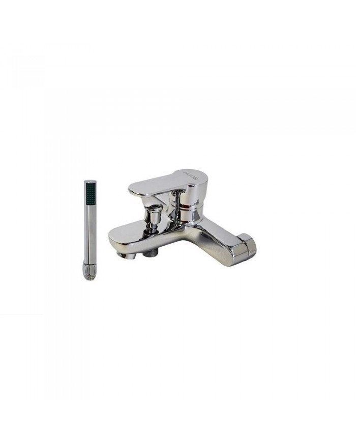 Moos Chrome Bathroom Faucet Wall-Mounted Set With Shower Telephone, Spiral & Base (036012-039)