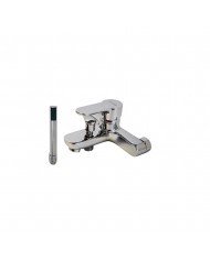 Moos Chrome Bathroom Faucet Wall-Mounted Set With Shower Telephone, Spiral & Base (036012-039)