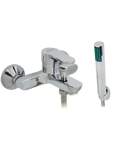 Moos Chrome Bathroom Faucet Wall-Mounted Set With Shower Telephone, Spiral & Base (036012-039)