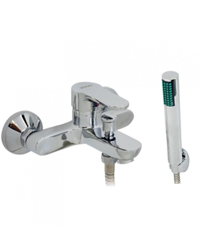 Moos Chrome Bathroom Faucet Wall-Mounted Set With Shower Telephone, Spiral & Base (036012-039)
