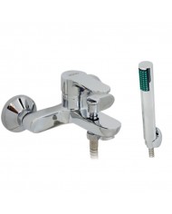 Moos Chrome Bathroom Faucet Wall-Mounted Set With Shower Telephone, Spiral & Base (036012-039)