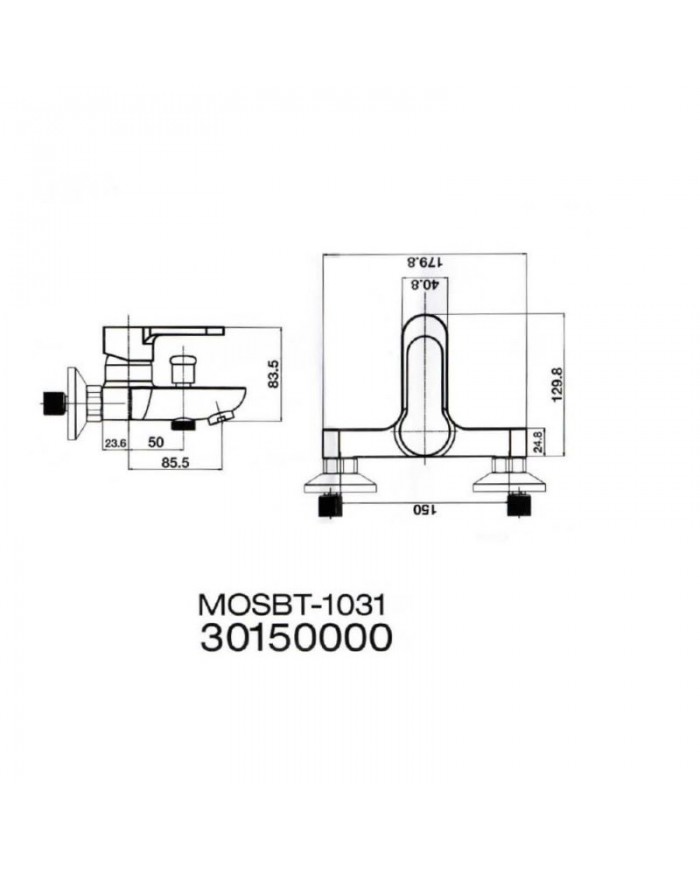 Moos Chrome Bathroom Faucet Wall-Mounted Set With Shower Telephone, Spiral & Base (036012-039)