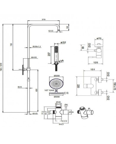 Στήλη Ντουζ Με Μπαταρία Ρυθμιζόμενου Ύψους Δύο Εξόδων La Torre New Tech Chrome & Ανακλινόμενη Κεφαλή & Τηλέφωνο (12065-100)