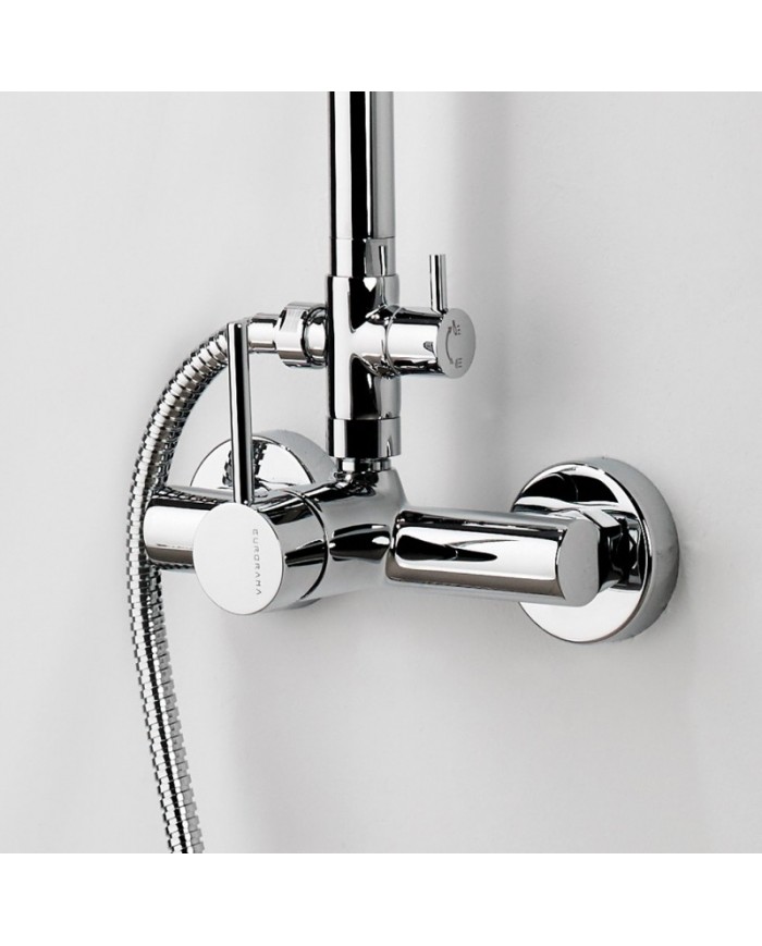 Eurorama Tonda Chrome Two Outlet Shower Column, Adjustable Height, With Faucet & Tilting Head & Telephone (145065-100)