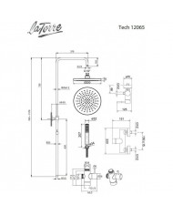 La Torre New Tech Black Matt Height-Adjustable Two-Output Faucet Shower Column & Tilting Head & Telephone (12065-400)