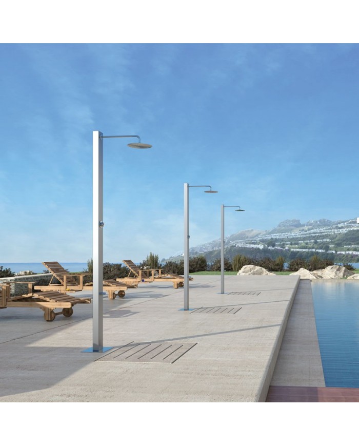 Eolos Karag Outdoor Shower Column 2 Outlets Stainless Steel 18/10 Inox Height 210 cm