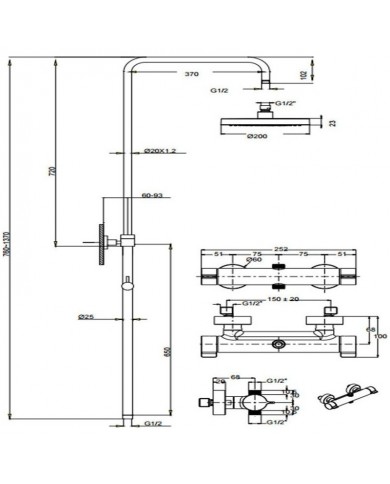 Στήλη Ντουζ Σταθερού Ύψους Eurorama Charma Chrome Με Μπαταρία & Ανακλινόμενη Κεφαλή & Τηλέφωνο (712066-100)