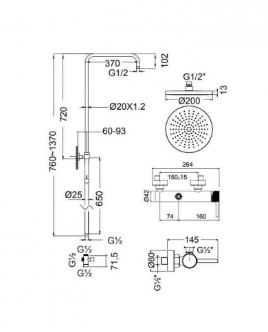 Στήλη Ντουζ Armando Vicario Slim Inox Με Μπαταρία & Ανακλινόμενη Κεφαλή & Τηλέφωνο με στήριγμα (500065-110)