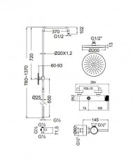 Armando Vicario Slim Inox Shower Column With Battery & Tilting Head & Telephone with Bracket (500065-110)