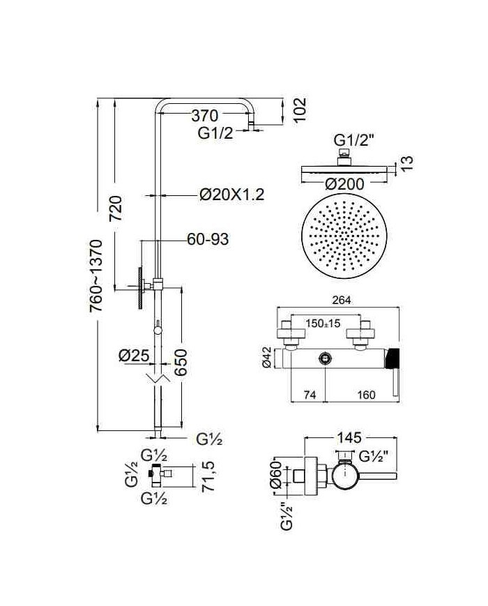 Armando Vicario Slim White Shower Column With Battery & Tilting Head & Telephone with Bracket (500065-300)