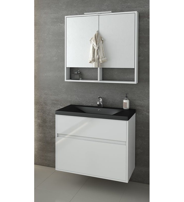 Bathroom Furniture Drop Instinct 80 White BL Hanging Furniture Stand, Washbasin, Mirror