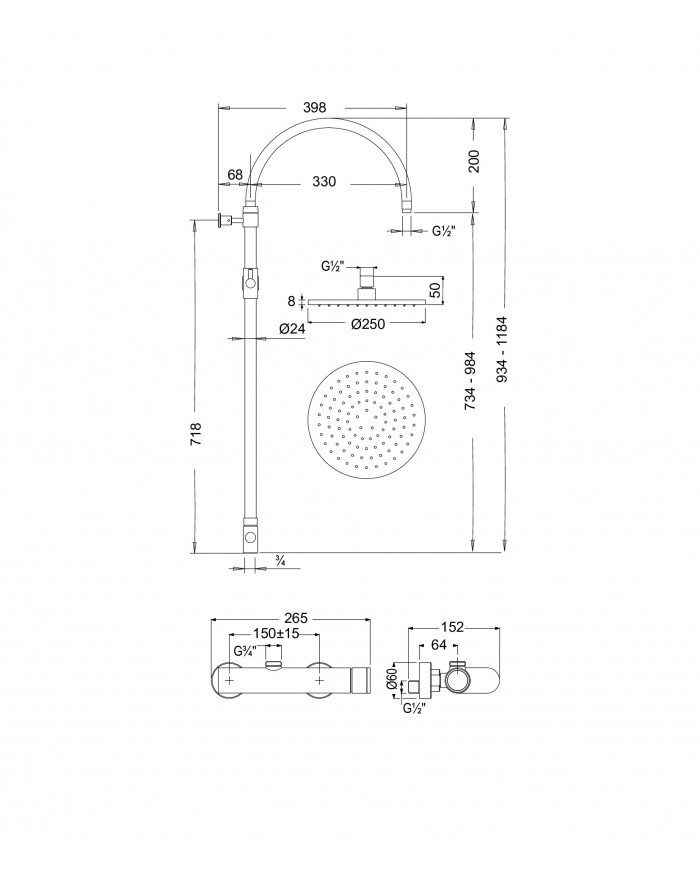 Στήλη Ντουζ Ρυθμιζόμενου Ύψους Armando Vicario Gold Brushed Με Μπαταρία & Ανακλινόμενη Κεφαλή & Τηλέφωνο (500065-201)