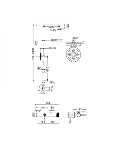 Στήλη Ντουζ Ρυθμιζόμενου Ύψους Armando Vicario Industrial Chrome Με Μπαταρία & Ανακλινόμενη Κεφαλή & Τηλέφωνο (512065-100)