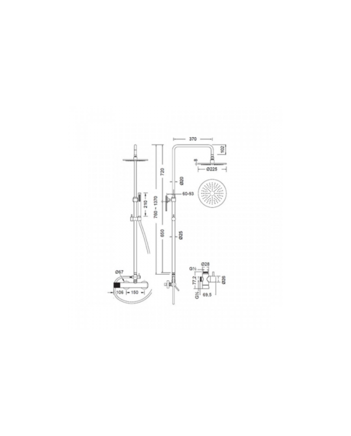 Στήλη Ντουζ Ρυθμιζόμενου Ύψους Με Μπαταρία Eurorama Eletta Tecno Black Matt Ανακλινόμενη Κεφαλή & Τηλέφωνο (167065-400)