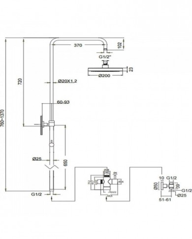 Στήλη Ντους Eurorama Inox με Κολώνα Ρυθμιζόμενου Ύψους με Στρόγγυλη Κεφαλή (51400R-110)