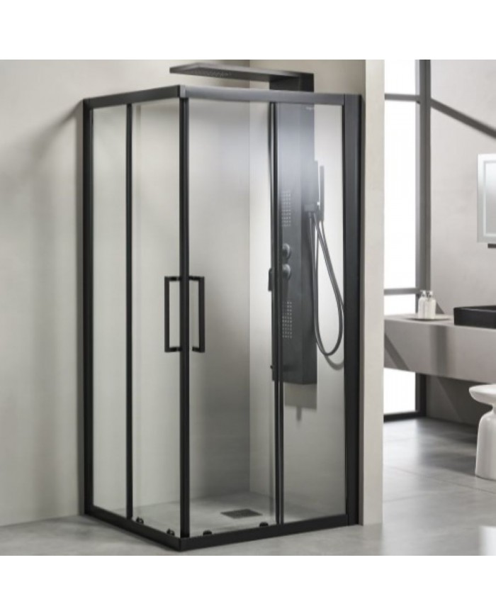 Shower cabin Tema Versus 400 Square Black Matt Clear Nanotechnology Clean Glass with a height of 195cm