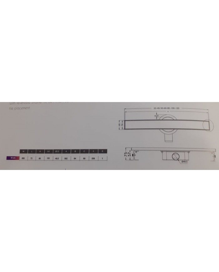 Floor Siphon Tema Shower Channel with Adjustable Height Inox Body With Reversible Grille