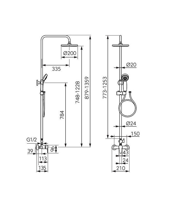 Shower Column With Shower Faucet Ferro Ritto Black (NP84-BTR7U-BL)