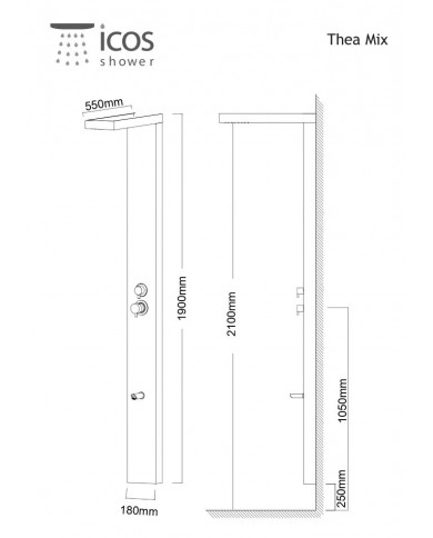 Στήλη Ντους Θερμομικτική Επίτοιχη Εσωτερικού / Εξωτερικού Χώρου Icos Thea Mix Inox AISI 316