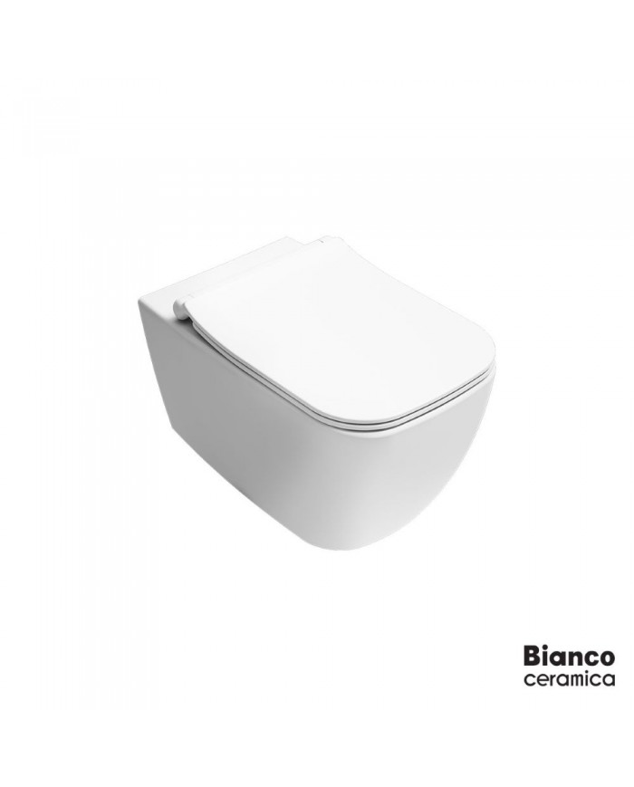 Λεκάνη Κρεμαστή MIZO/51,5 Rimless με κάλυμμα Slim Soft Close MS36SC, Bianco Ceramica White Matt