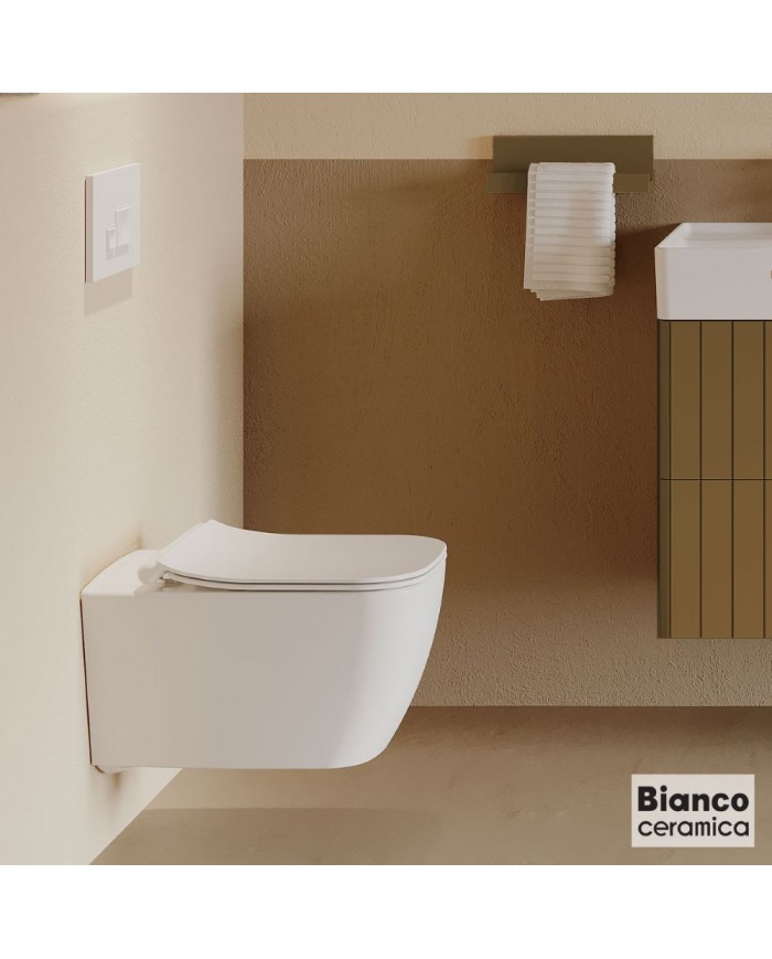 Λεκάνη Κρεμαστή MIZO/51,5 Rimless με κάλυμμα Slim Soft Close MS36SC, Bianco Ceramica White Matt