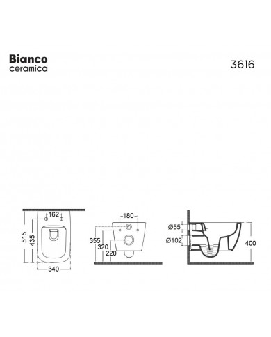 MIZO Hanging Basin/51.5 Rimless with Slim Soft Close cover MS36SC, Bianco Ceramica White Matt