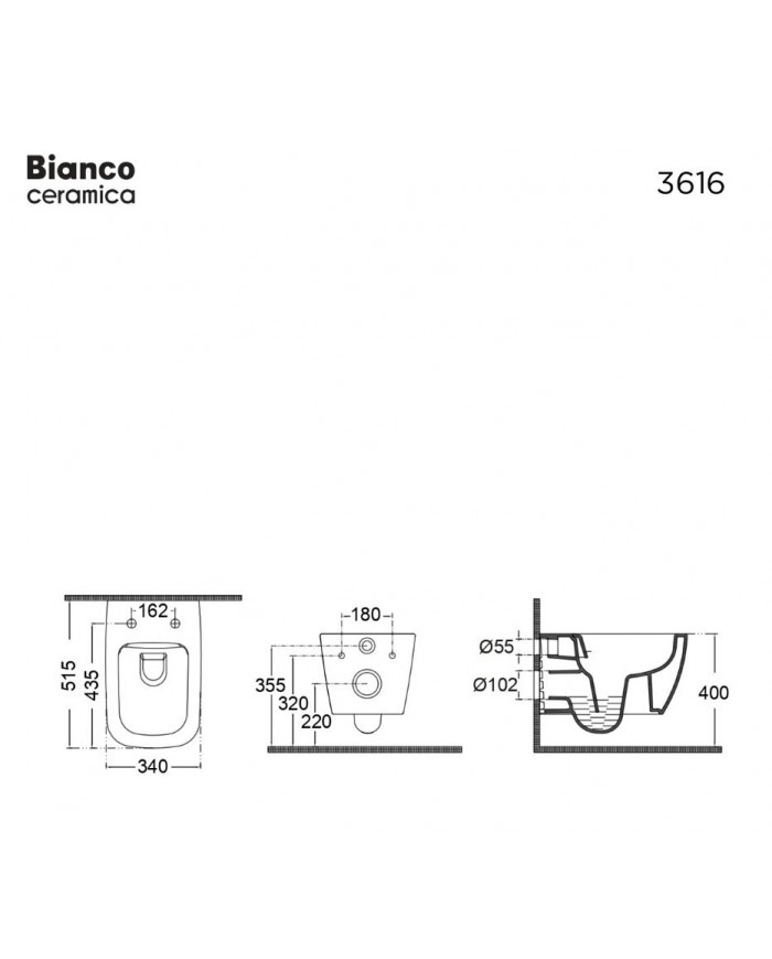 Λεκάνη Κρεμαστή MIZO/51,5 Rimless με κάλυμμα Slim Soft Close MS36SC, Bianco Ceramica White Matt