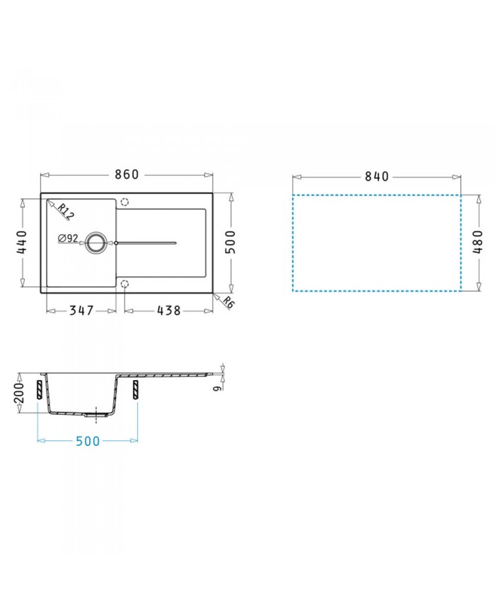 Sink Pyramis Pyragranite Inset Ithaka 1B 1D (86x50)