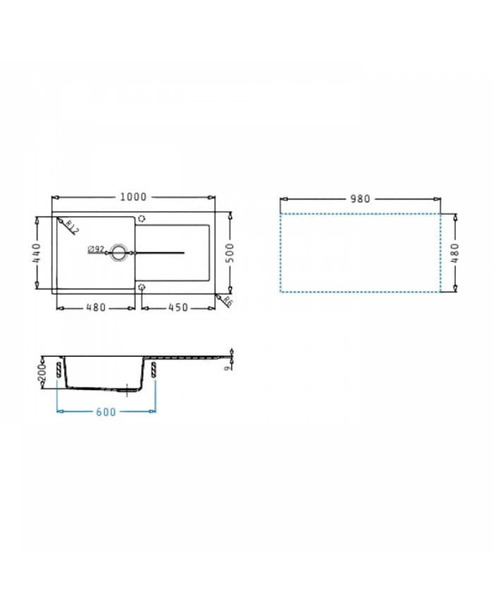 Sink Pyramis Pyragranite Inset Ithaka 1B 1D Plus (100x50)