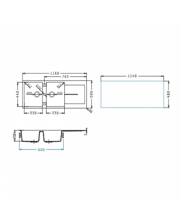 Νεροχύτης Pyramis Pyragranite Ένθετος Ithaka 2 B 1D (116x50)