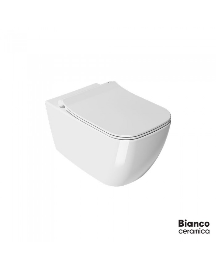 Rimless Hanging Bowl Bianco Ceramica Mizo with Bakelite Slim Soft Close Removable Cover (51.5cm)