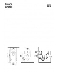 Rimless Hanging Bowl Bianco Ceramica Mizo with Bakelite Slim Soft Close Removable Cover (51.5cm)